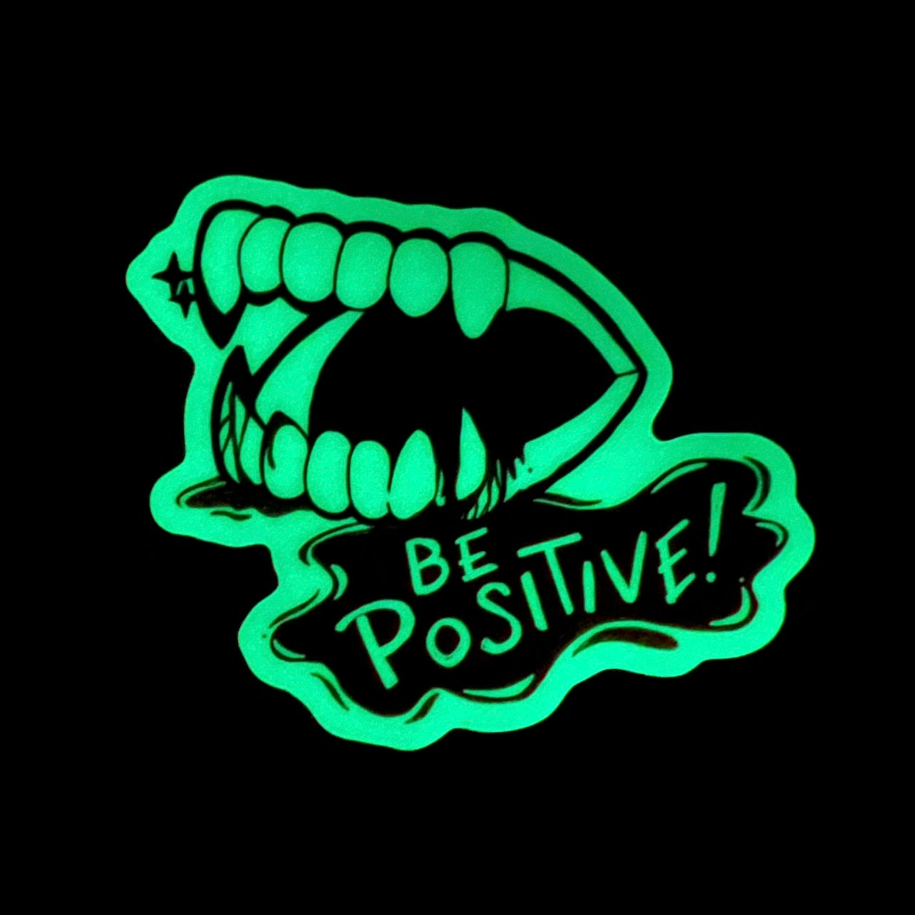Be Positive Glow Stickers | Glow in the Dark Vampire Teeth Sticker