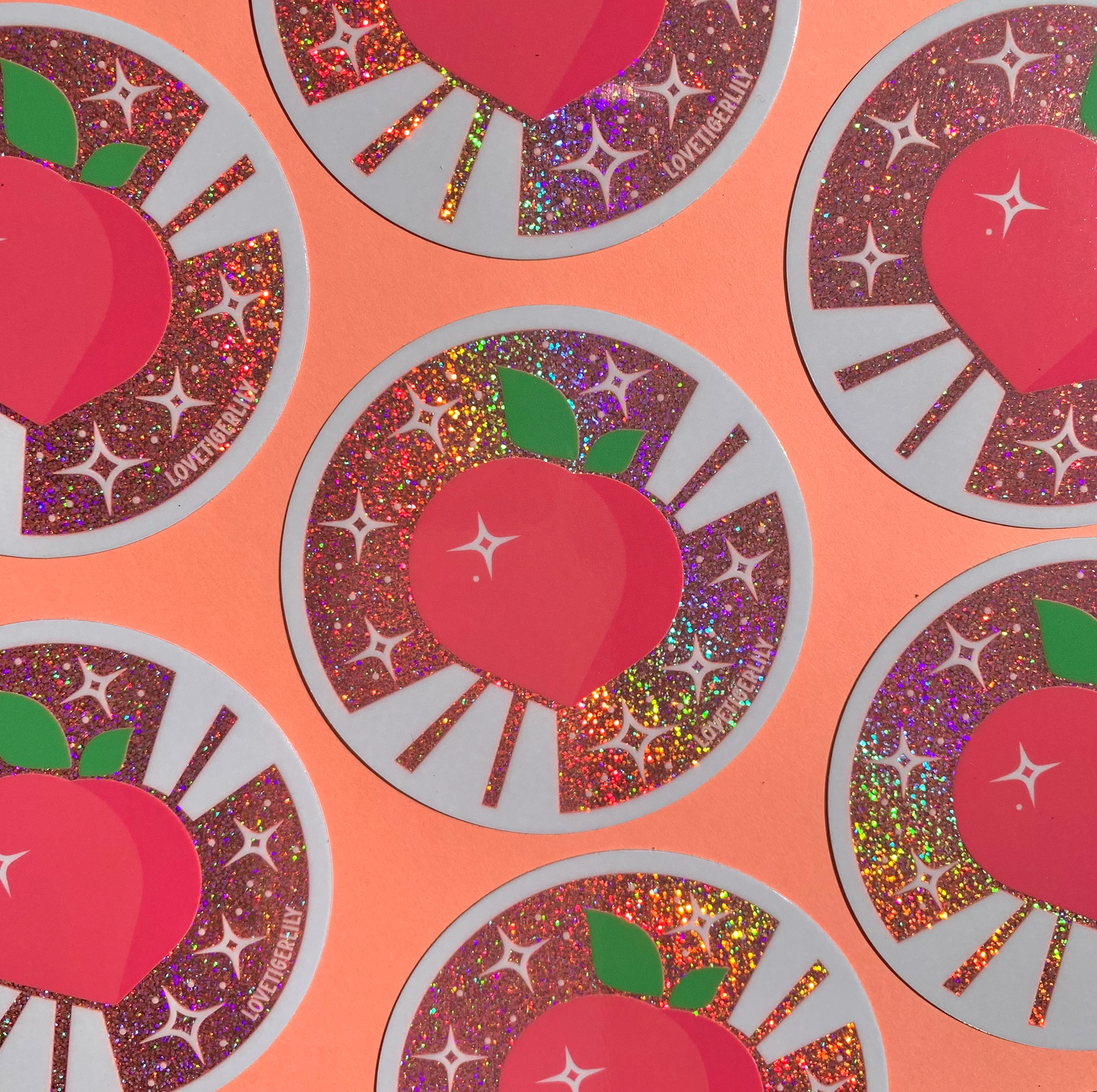 Peach Pink Sparkle Sticker I Waterproof Waterbottle Sticker