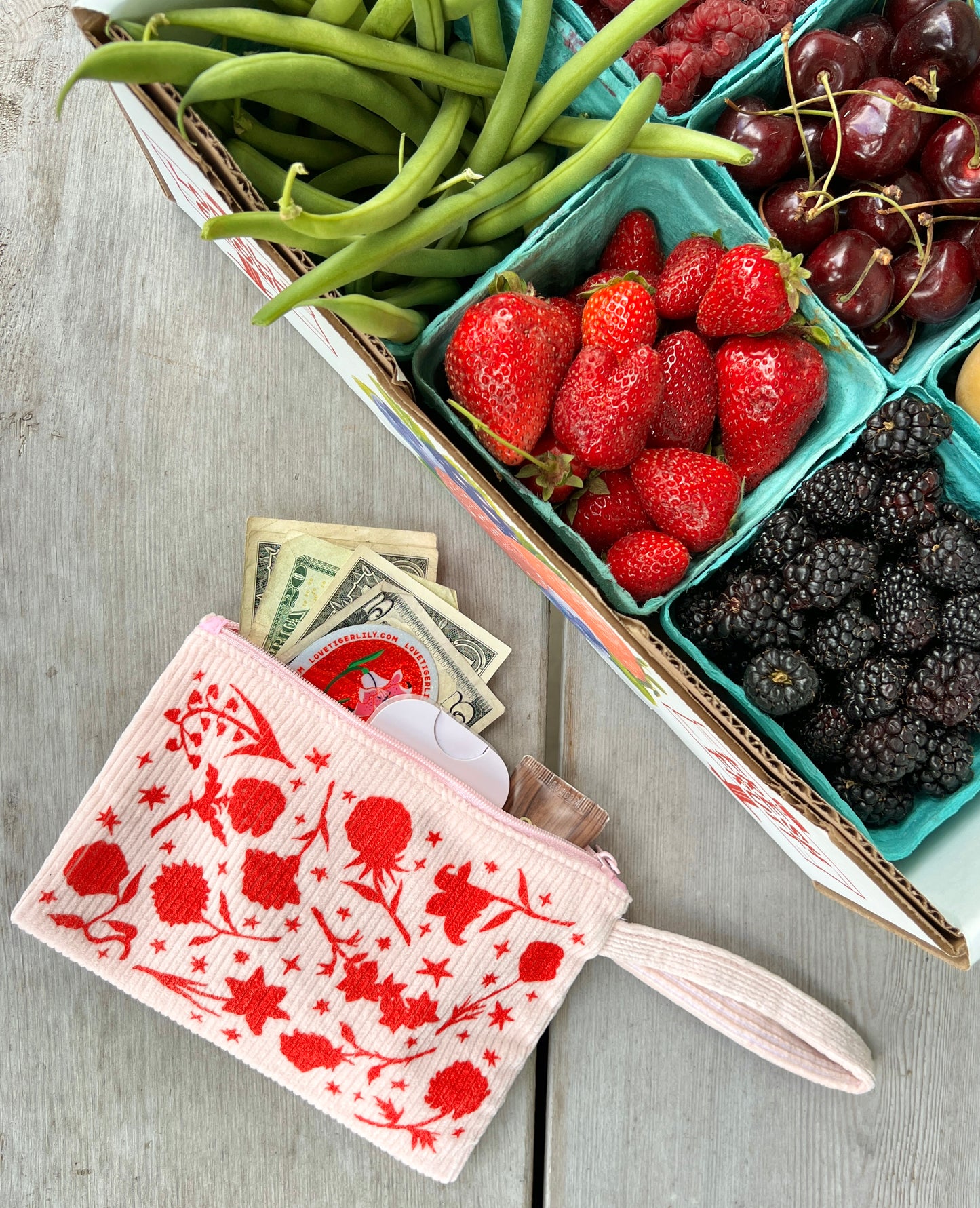 Floral Pink Corduroy Wrist Bag