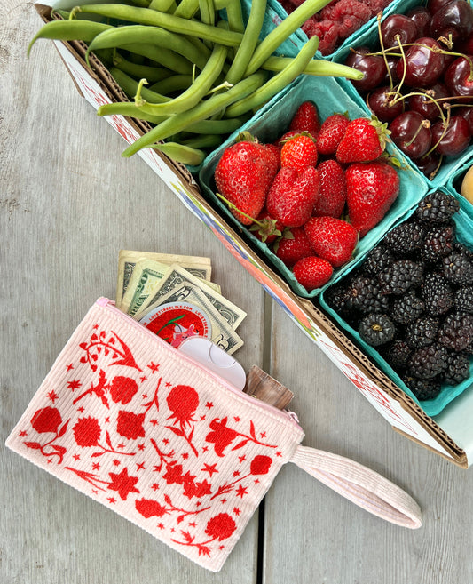 Floral Pink Corduroy Wrist Bag