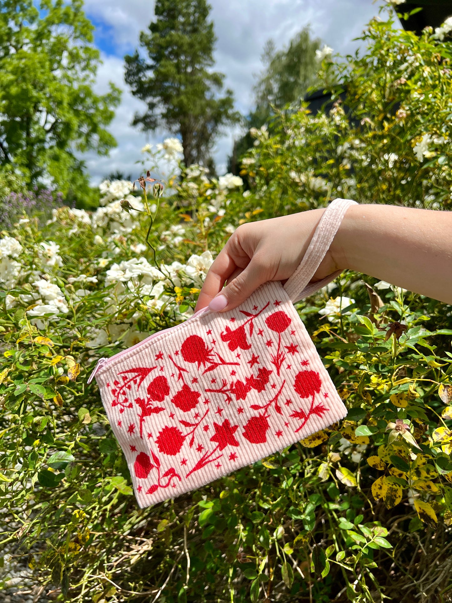 Floral Pink Corduroy Wrist Bag