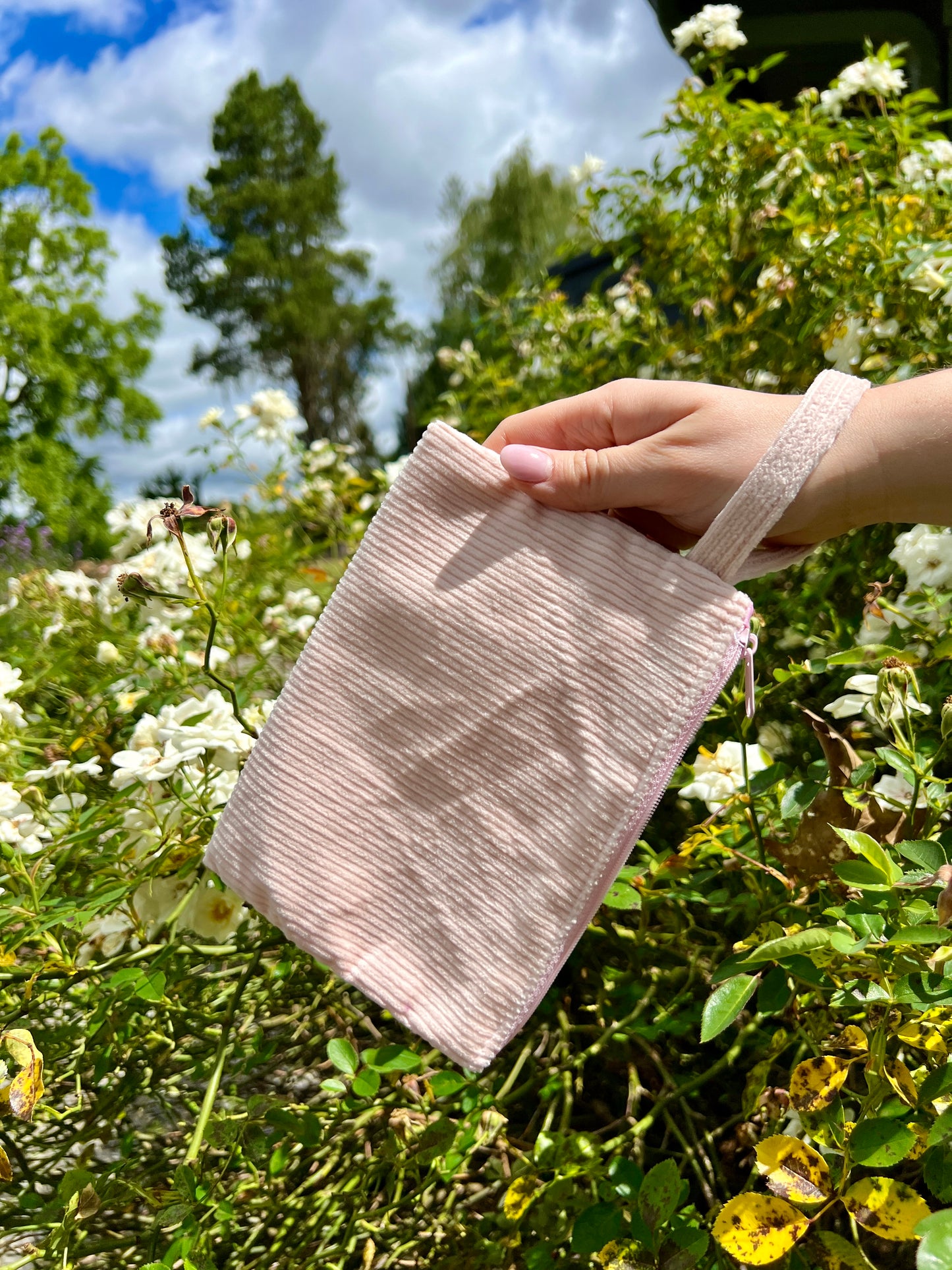 Floral Pink Corduroy Wrist Bag