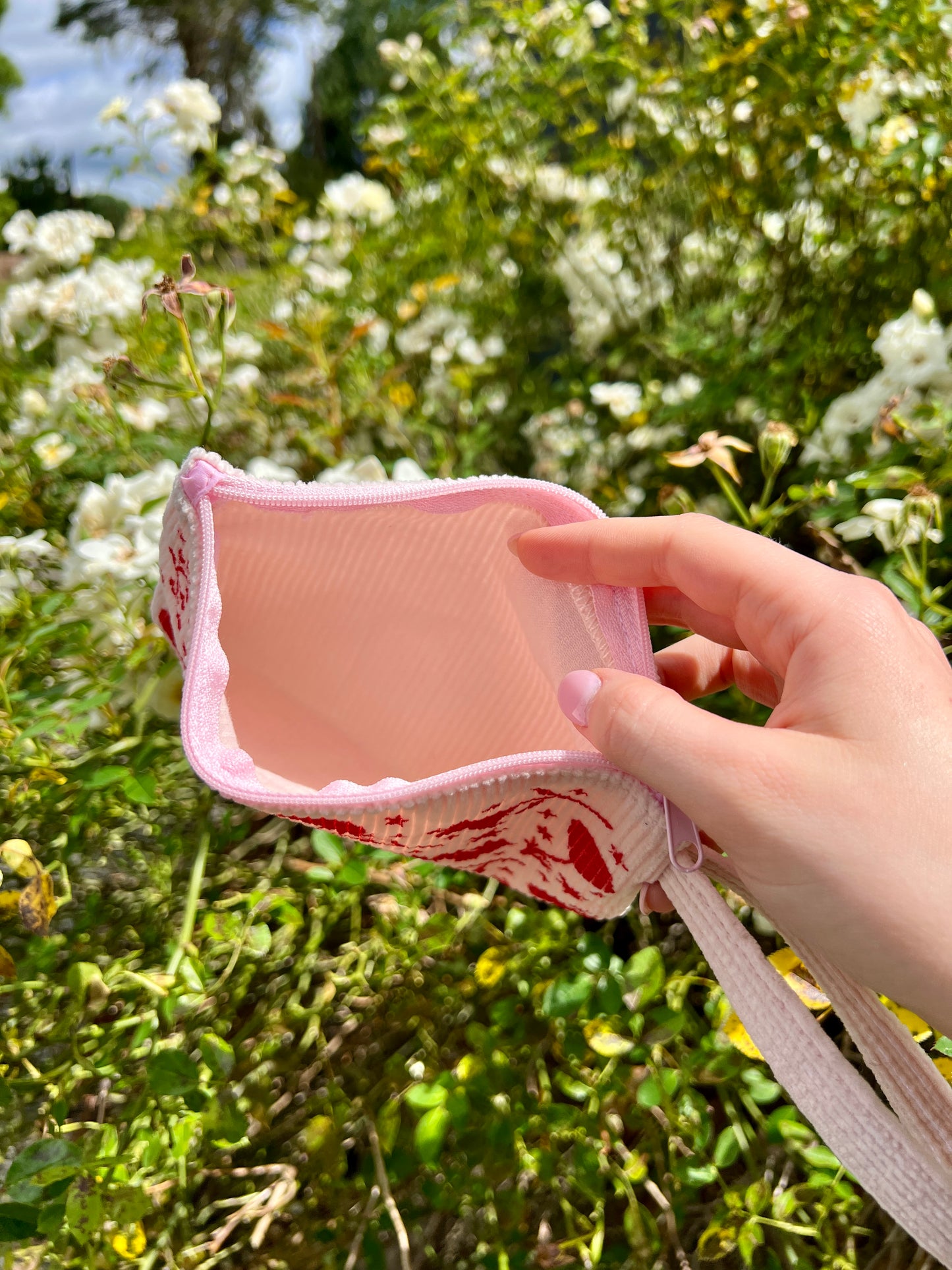 Floral Pink Corduroy Wrist Bag