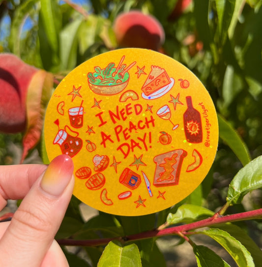 Peach Day Holographic Waterproof Sticker I Fruit Pun Waterbottle Sticker
