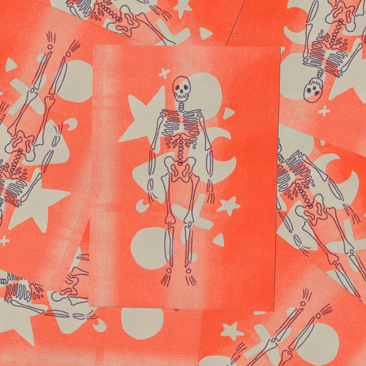 Skeleton Shapes Halloween Risograph Mini Print (5" x 7")