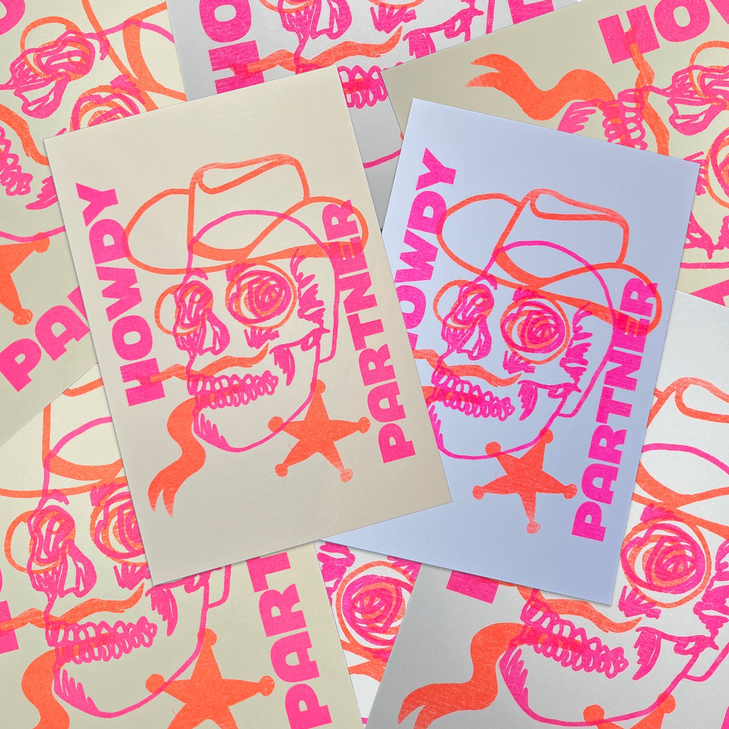 Howdy Partner Cowboy Sheriff Skull Risograph Mini Print