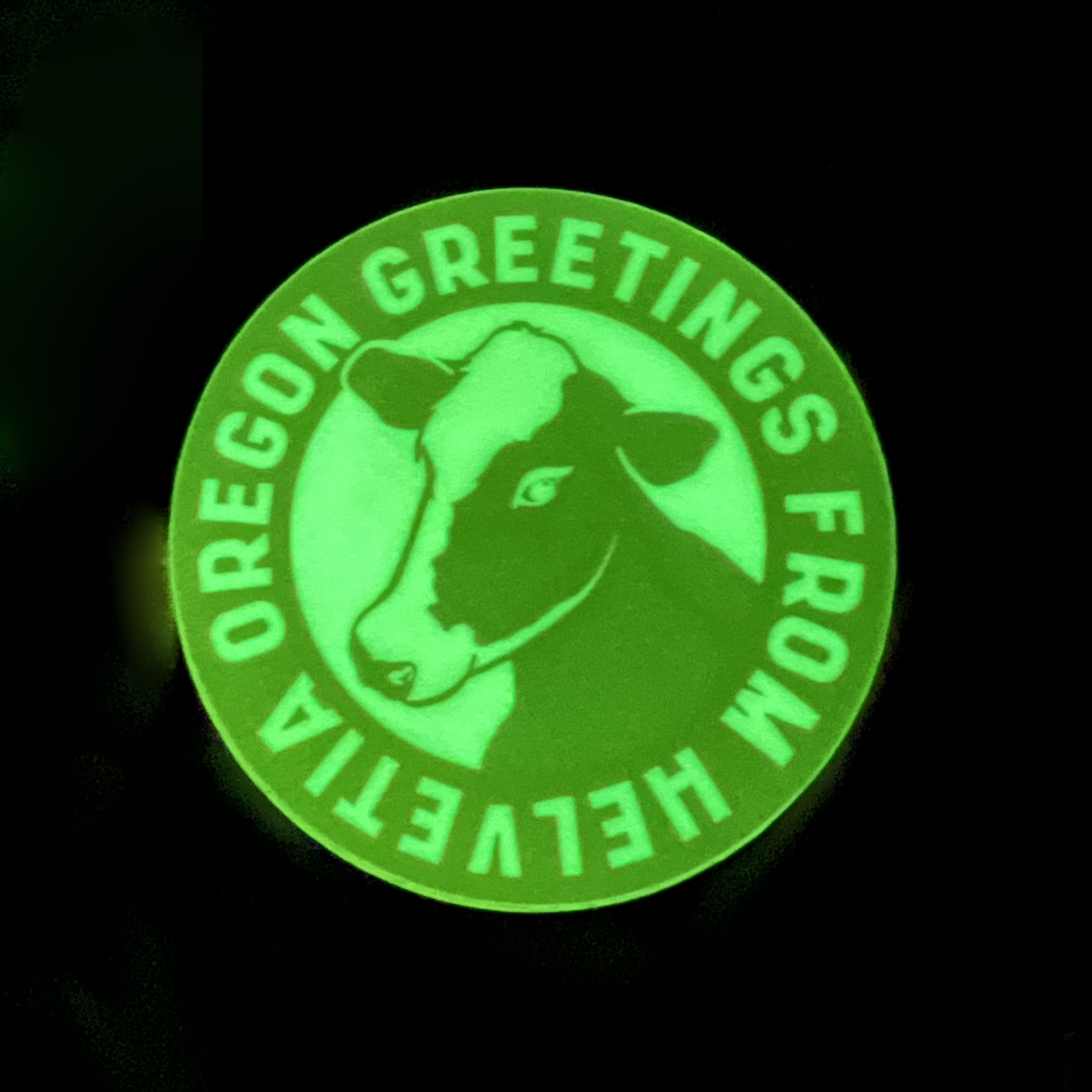 Greetings from Helvetia Oregon Glow in the Dark Campfire Sticker I Waterproof Cow Sticker